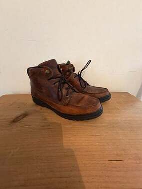 L.L. Bean Vintage Brown Leather Moc Toe Lace Up Ankle Boots